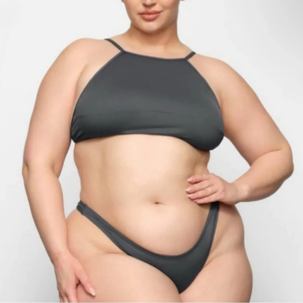 SKIMS Recycled Swim High Neck Bikini Top - Gunmetal
